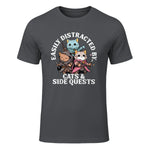 Cats Side Quest Funny Tabletop T-Shirt in Charcoal - front view