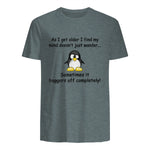 Funny silly penguin t-shirt mens ladies retirement gift in Dark Heather - back view