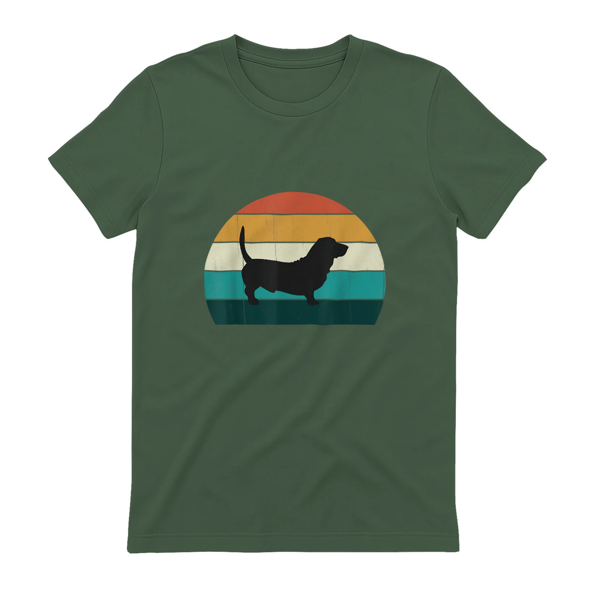 Basset Hound rétro Amant Vintage Sunset Dog & Puppy in Military Green - back view