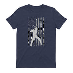 Baseball Player American Flag USA Camo Patriotic Graphic T-Shirt in Heather Navy - back view