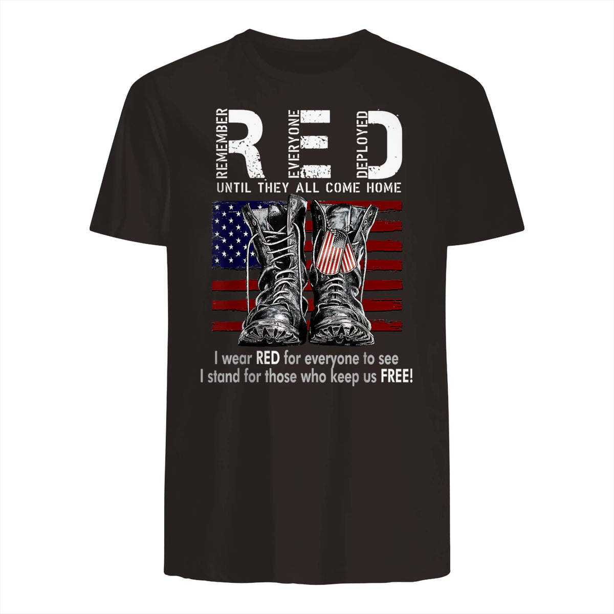 On Friday We Wear Red Military R.E.D Friday Military Remember Everyone Deployed Unisex-Adults US Flag T-Shirt Black Smal in Dark Chocolate - back view