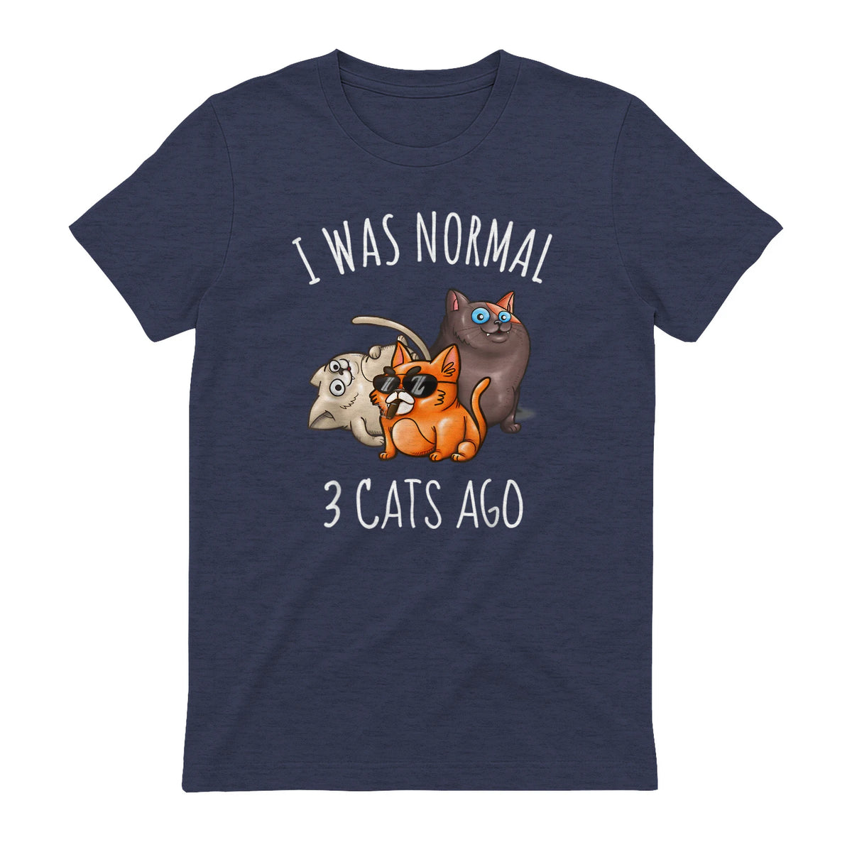 I Was Normal Three Cats Ago T-Shirt in Heather Navy - back view