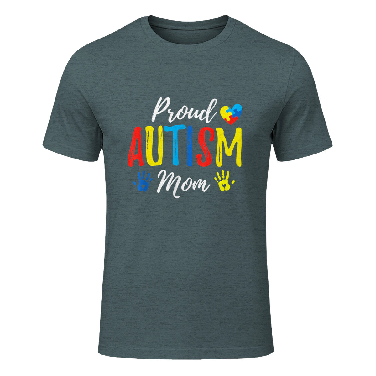 Proud Mom Autism Awareness Family Matching Shirt in Dark Heather - front view