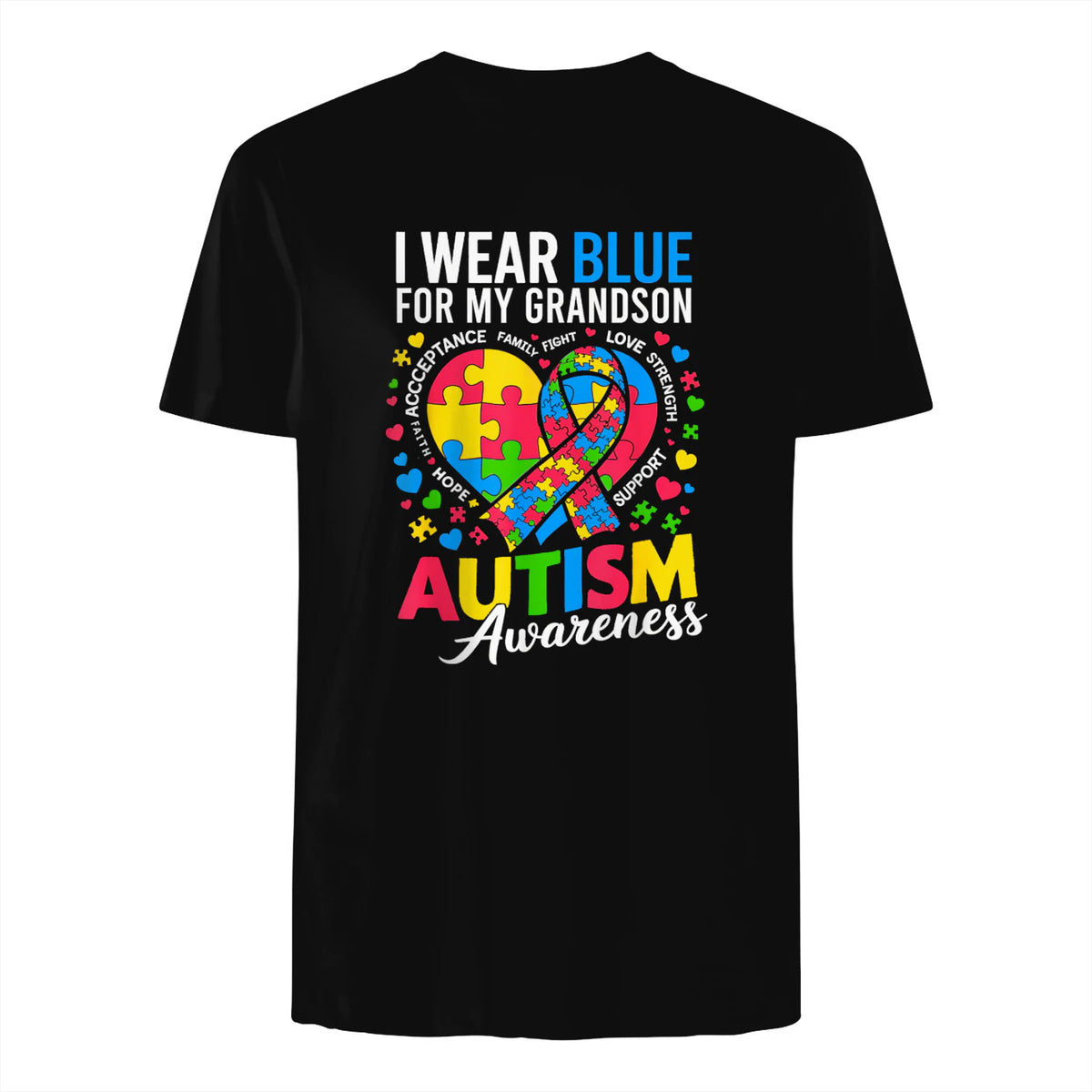 I Wear Blue for My Grandson Autism Awareness Grandma Nana in Black - back view