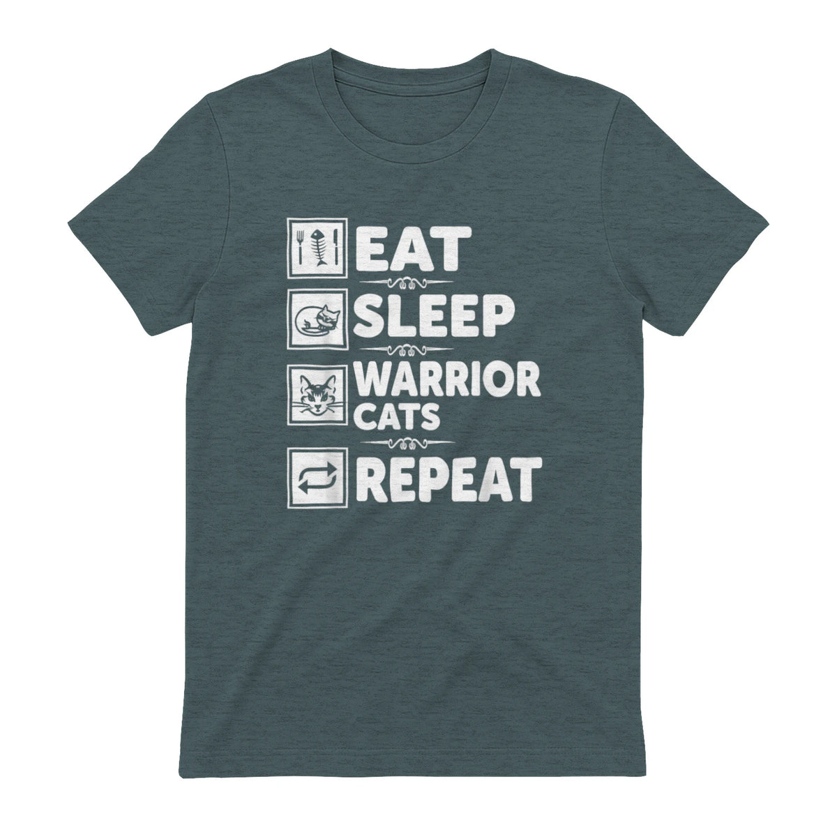 Cat & Cats Lover - Eat Sleep Warrior Cat Repeat - Cat T-Shirt in Dark Heather - back view