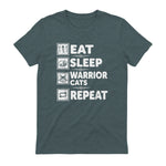 Cat & Cats Lover - Eat Sleep Warrior Cat Repeat - Cat T-Shirt in Dark Heather - back view