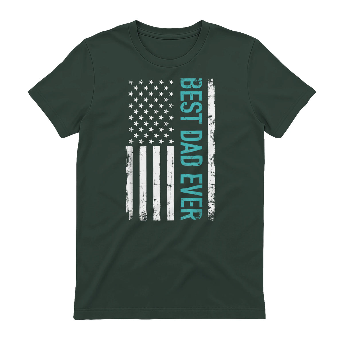 Father's day Best dad ever with US american flag Short Sleeve in Forest Green - back view
