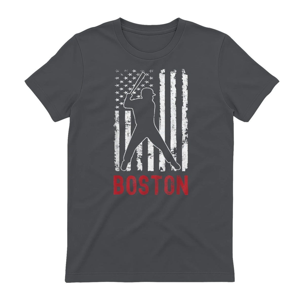 Boston Massachusetts American Flag Baseball Weathered T-Shirt in Charcoal - back view