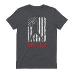 Boston Massachusetts American Flag Baseball Weathered T-Shirt in Charcoal - back view