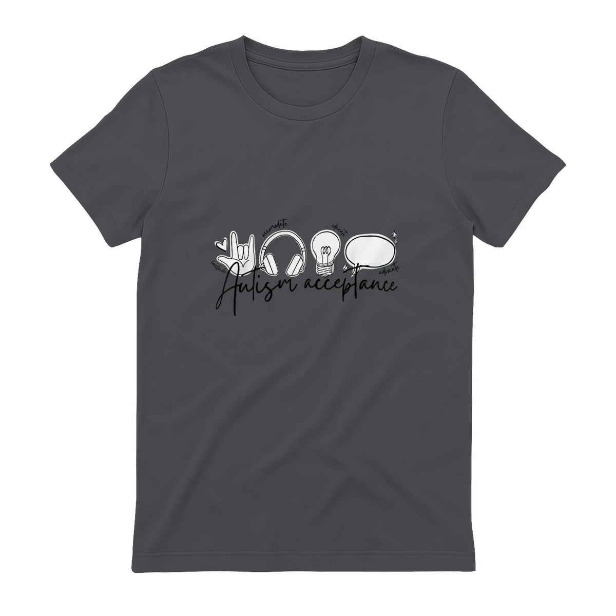 Autism Awareness Acceptance Shirt Support Mom Women Kid in Charcoal - back view