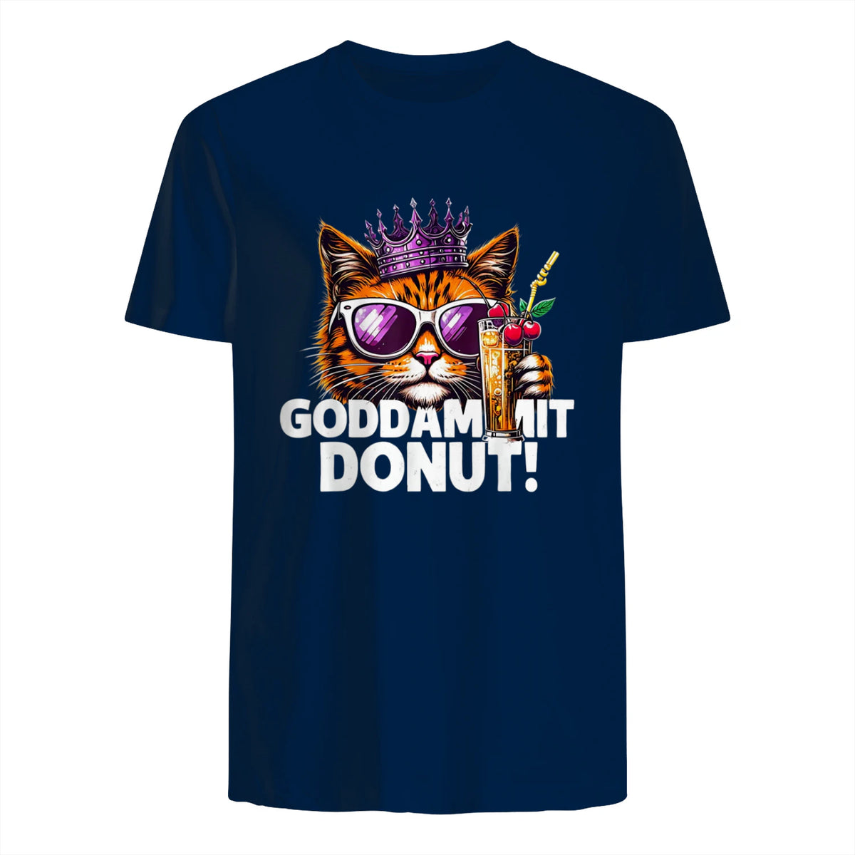 Donut Princess Cat Meme Tee – Kawaii Funny Cartoon Style T-Shirt in Navy - back view