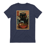 Cute Kawaii Gamer Cat Funny Ramen Retro Japanese Cat Gaming T-Shirt in Heather Navy - back view
