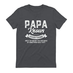 Papa Knows Everything Funny Father's Day Gift T-Shirt in Charcoal - back view