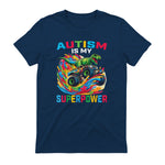 Autism is My Superpower Dino T Rex Monster Truck Kids Boys in Navy - back view