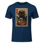 Cute Kawaii Gamer Cat Funny Ramen Retro Japanese Cat Gaming T-Shirt in Navy - front view