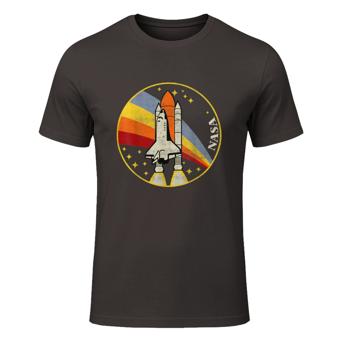 NASA Shuttle Launch Into Rainbow Premium Graphic T-Shirt T-Shirt UK in Dark Chocolate - front view
