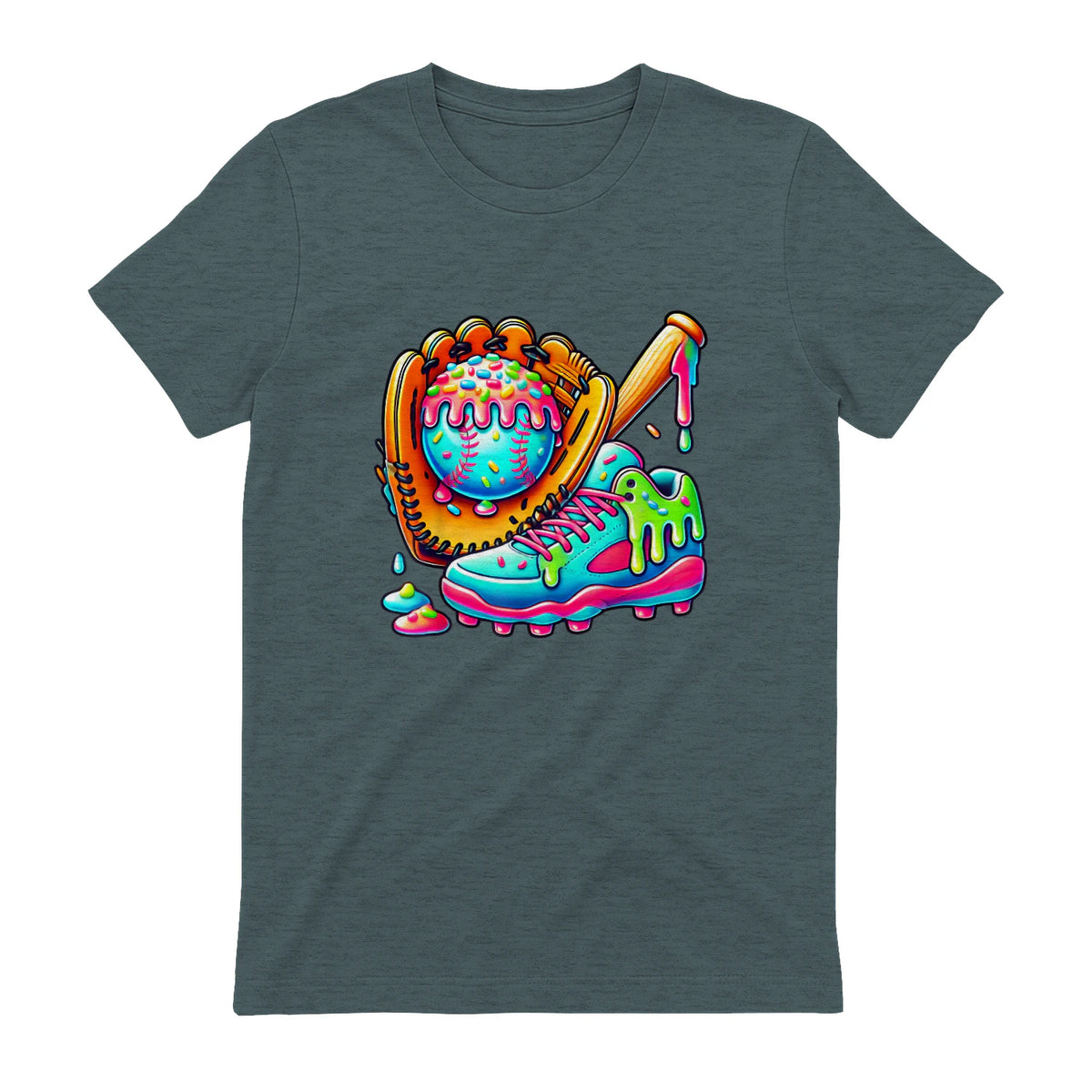 Ice Cream Drip Baseball Stuff Baseball Drip for Boys Graphic T-Shirt in Dark Heather - back view