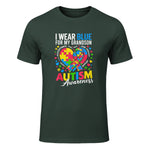 I Wear Blue for My Grandson Autism Awareness Grandma Nana in Forest Green - front view
