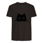 Chemise avec motif de chat dans une poche pour enfants, femmes, hommes, amoureux des chats in Dark Chocolate - back view