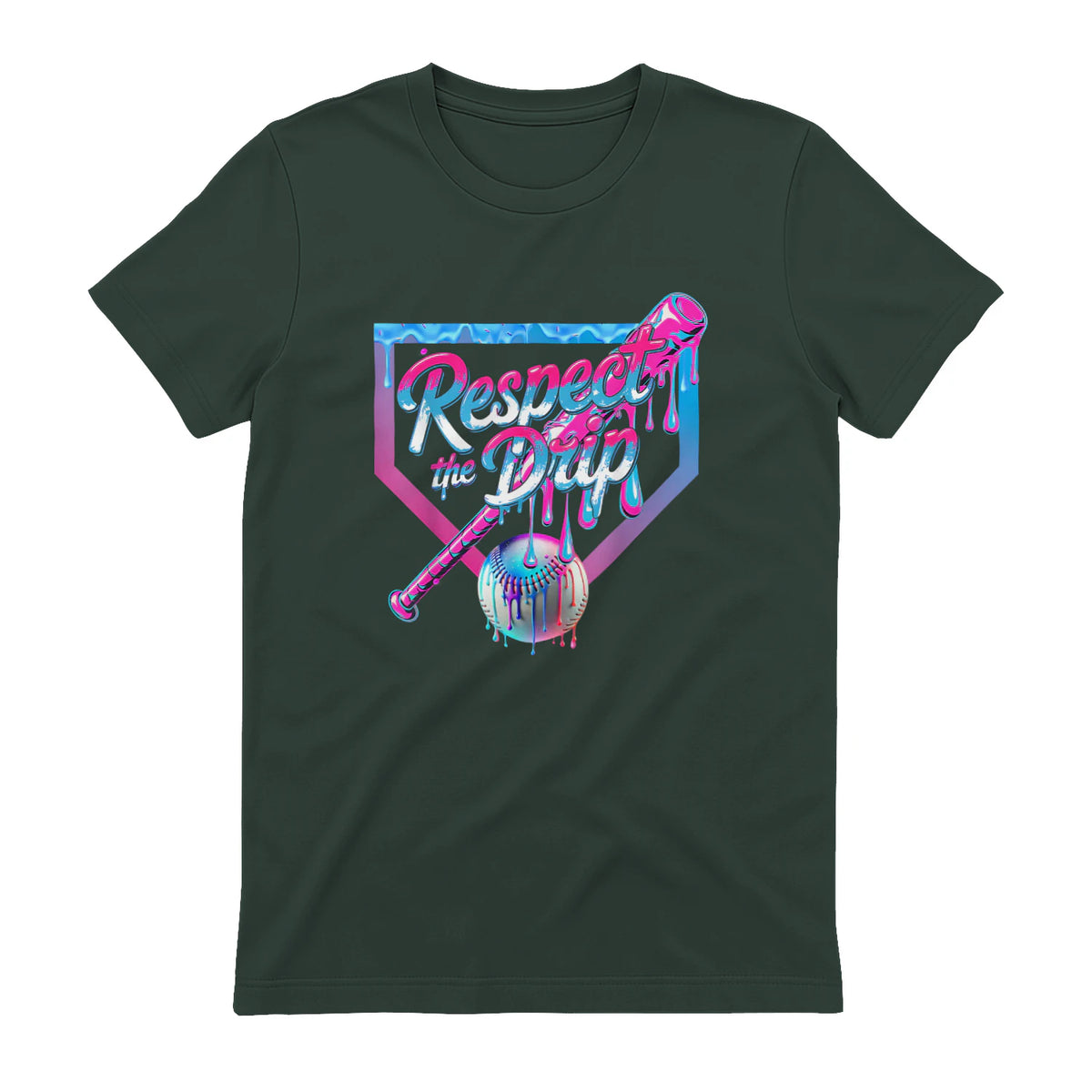 Baseball Drip for Boys Ice Cream Drip Youth Boys Baseball T-Shirt in Forest Green - back view