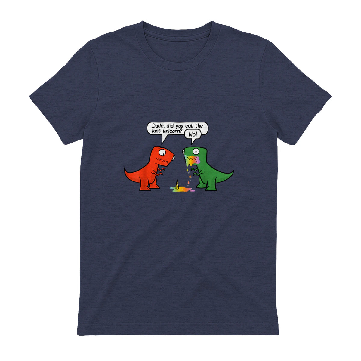 Dude Did You Eat The Last Unicorn Funny Dinosaur in Heather Navy - back view