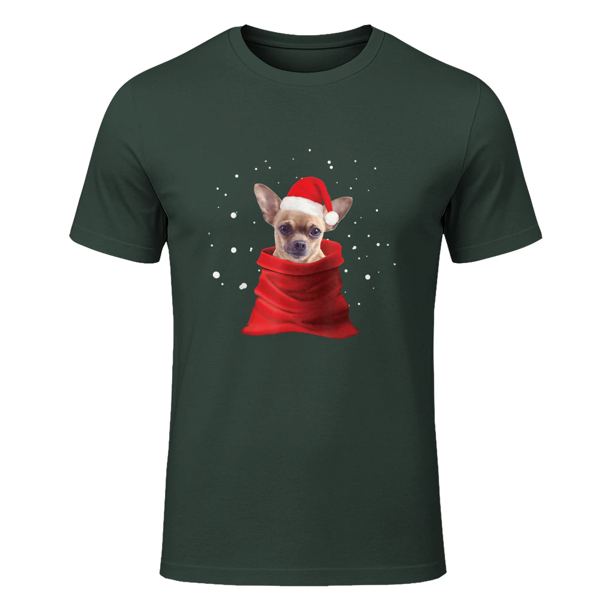 Chihuahua Motif de Noël - Mignon Mignon Xmas Neige Chiwawa in Forest Green - front view