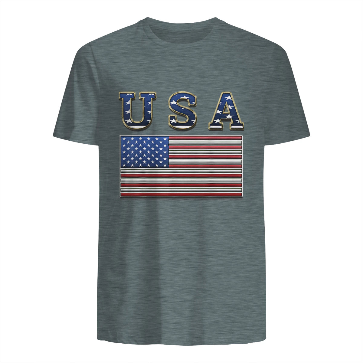 USA American Flag United States US Patriotic T-Shirt in Dark Heather - back view