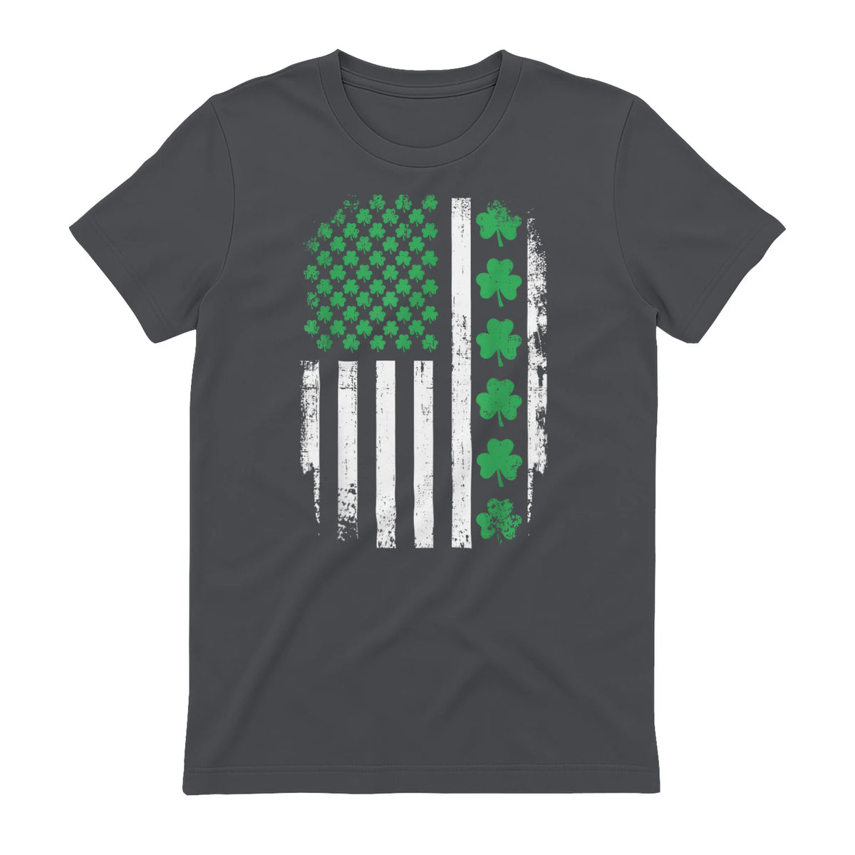 US American Flag with Shamrocks for St Patricks Day T-Shirt in Charcoal - back view