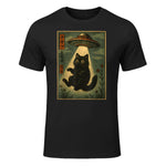 Vintage Japanese Cat Alien Cat Mom UFO Abduction Graphic T-Shirt in Black - front view