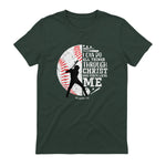 Philippians Four Thirteen Baseball Player Graphic with Bible Verse T-Shirt in Forest Green - back view