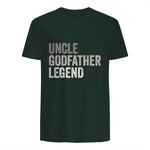 Funny Uncle Godparent Hero Message Uncle Godfather Legend For A Favorite Uncle Family Baptism T-Shirt - Black, Sm in Forest Green - back view