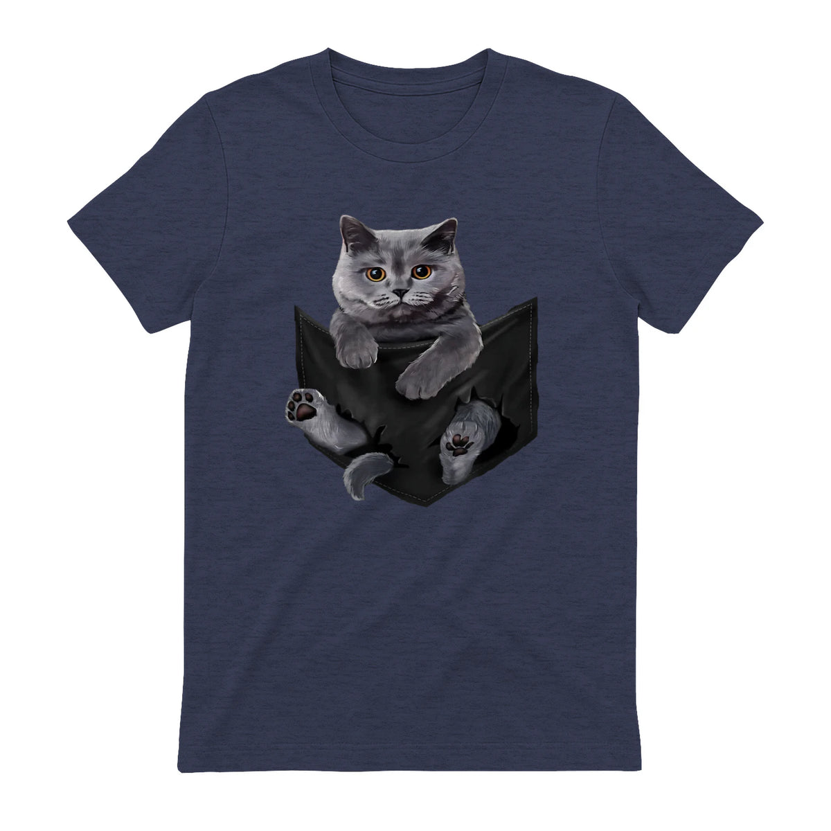Cat Lovers British Shorthair In Pocket Fun Kitten in Heather Navy - back view