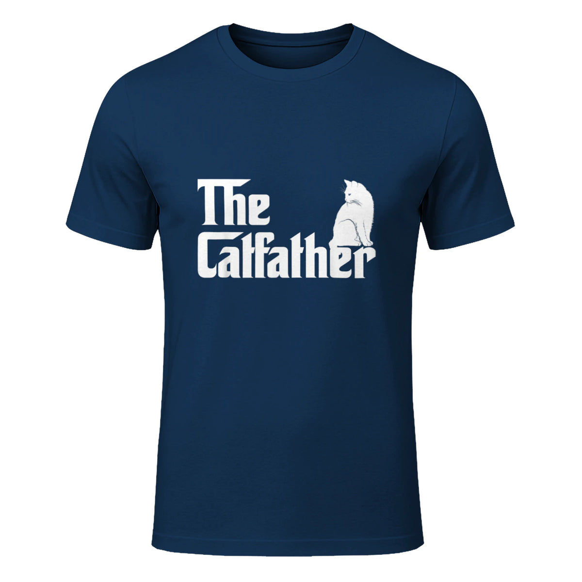 The Catfather Funny Cat Parody Fathers Day Gift Cat Father T-Shirt in Navy - front view