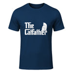 The Catfather Funny Cat Parody Fathers Day Gift Cat Father T-Shirt in Navy - front view