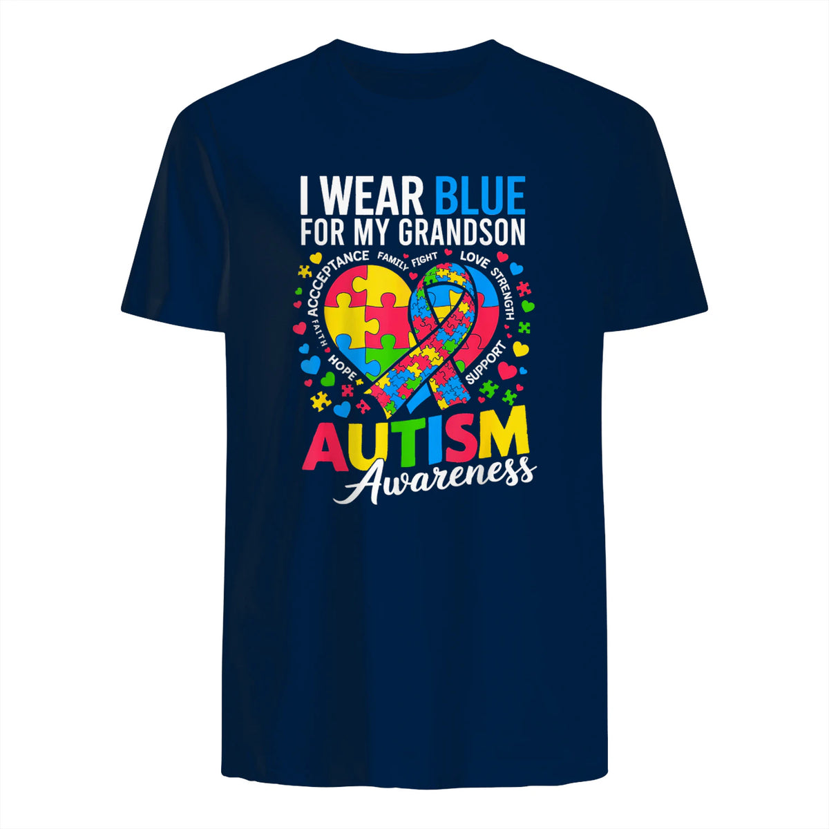 I Wear Blue for My Grandson Autism Awareness Grandma Nana in Navy - back view