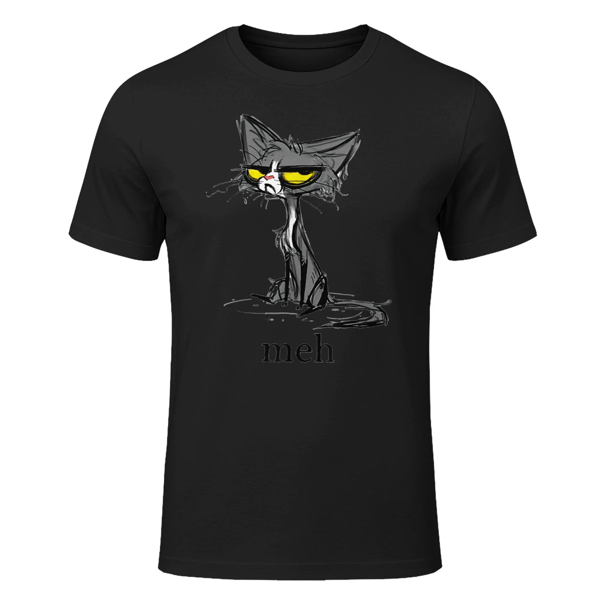 Funny Meh Cat Gift for Cat Lovers in Black - front view