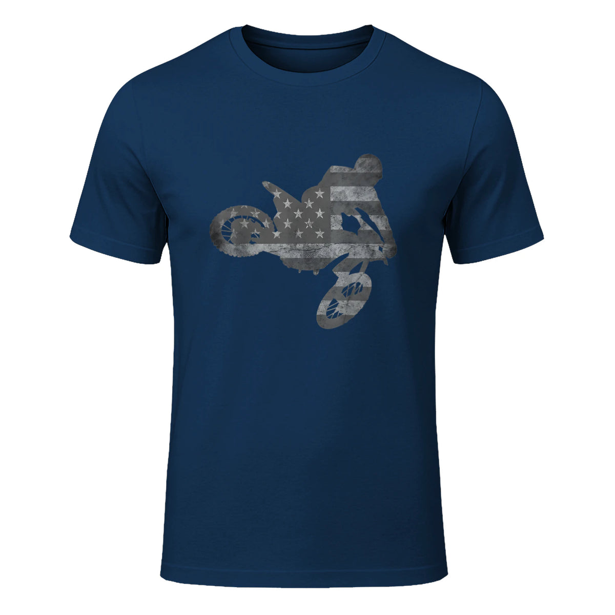 Dirt Bike American Flag T-Shirt Motocross Enduro Shirt T-Shirt in Navy - front view