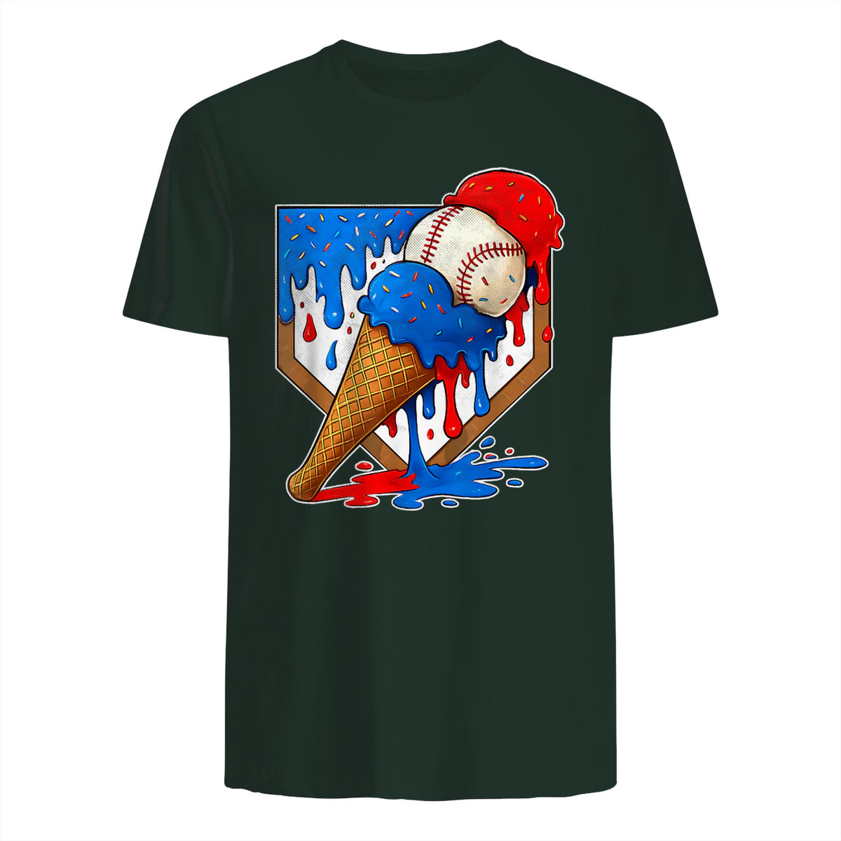 Distressed Baseball Boys Ice Cream Drip Baseball Boys Youth T-Shirt in Forest Green - back view