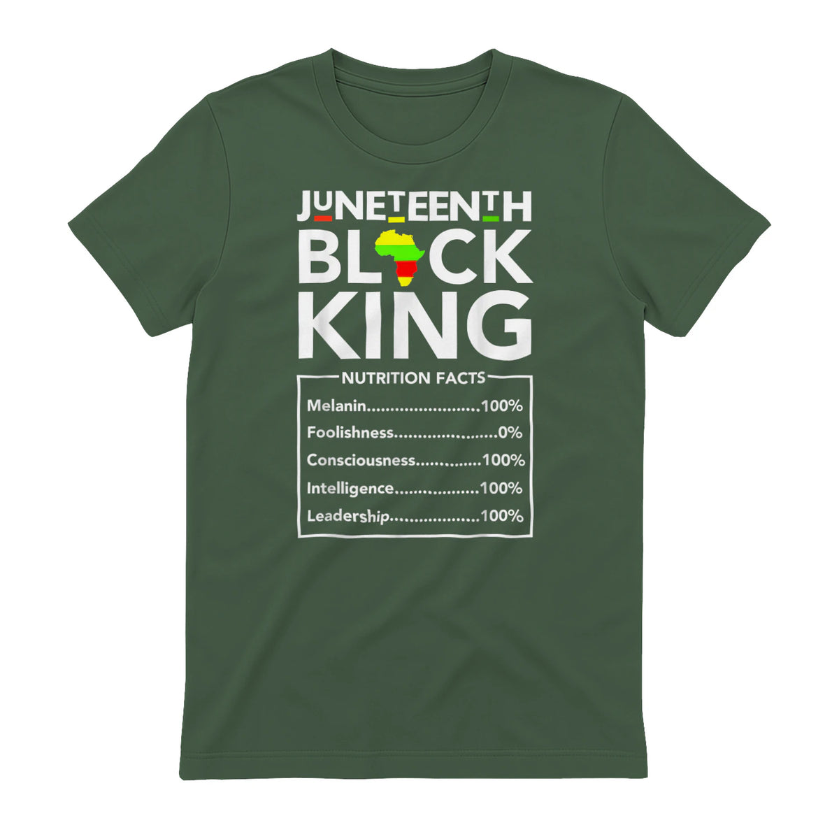 Juneteenth Black King Nutritional Facts Melanin Men Father in Military Green - back view