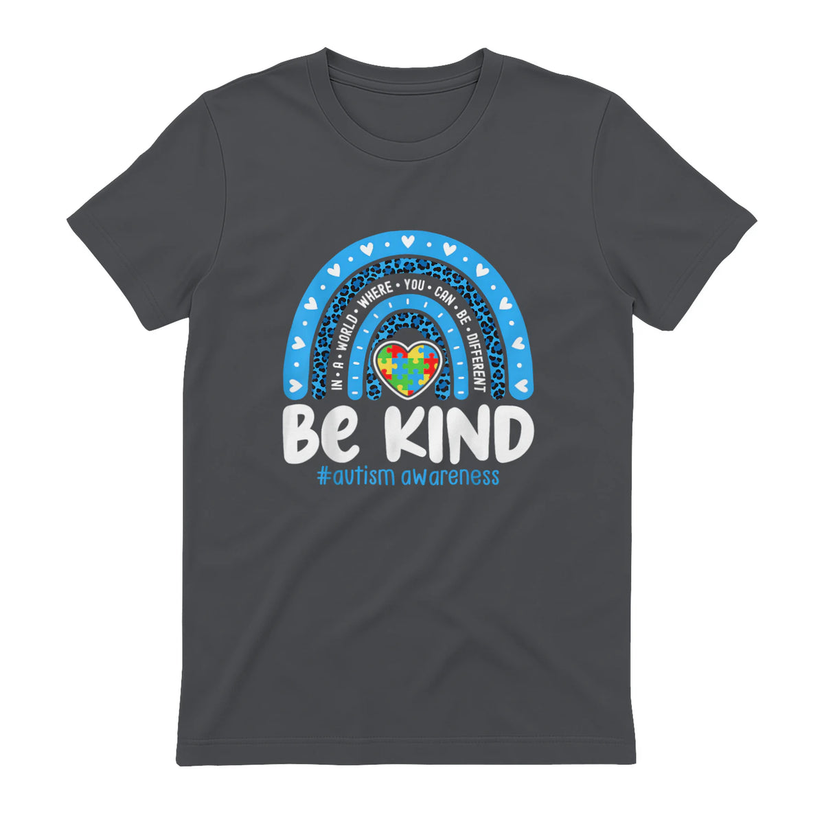 In April We Wear Blue Autism Ribbon T-Shirt in Charcoal - back view