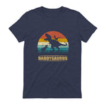 Daddy Dinosaur Daddysaurus Two Kids Funny Father's Day T-Shirt in Heather Navy - back view