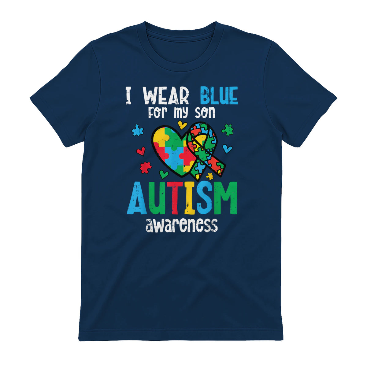 Autism Awareness Wear Blue for My Son ASD Mom Dad Men Women in Navy - back view