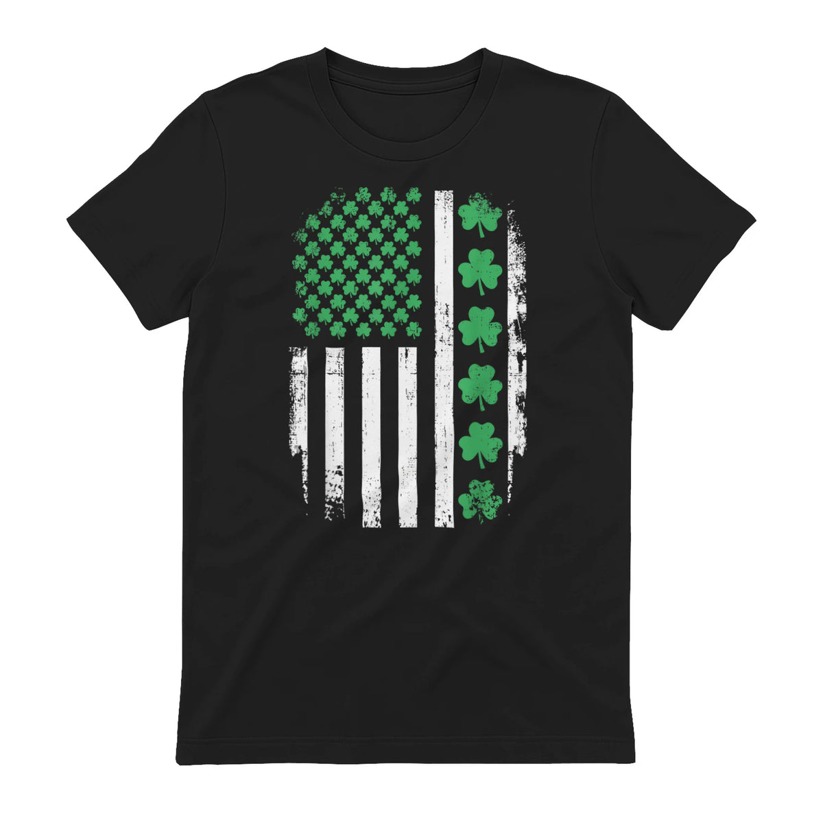 US American Flag with Shamrocks for St Patricks Day T-Shirt in Black - back view
