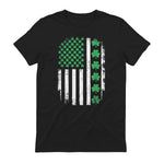 US American Flag with Shamrocks for St Patricks Day T-Shirt in Black - back view