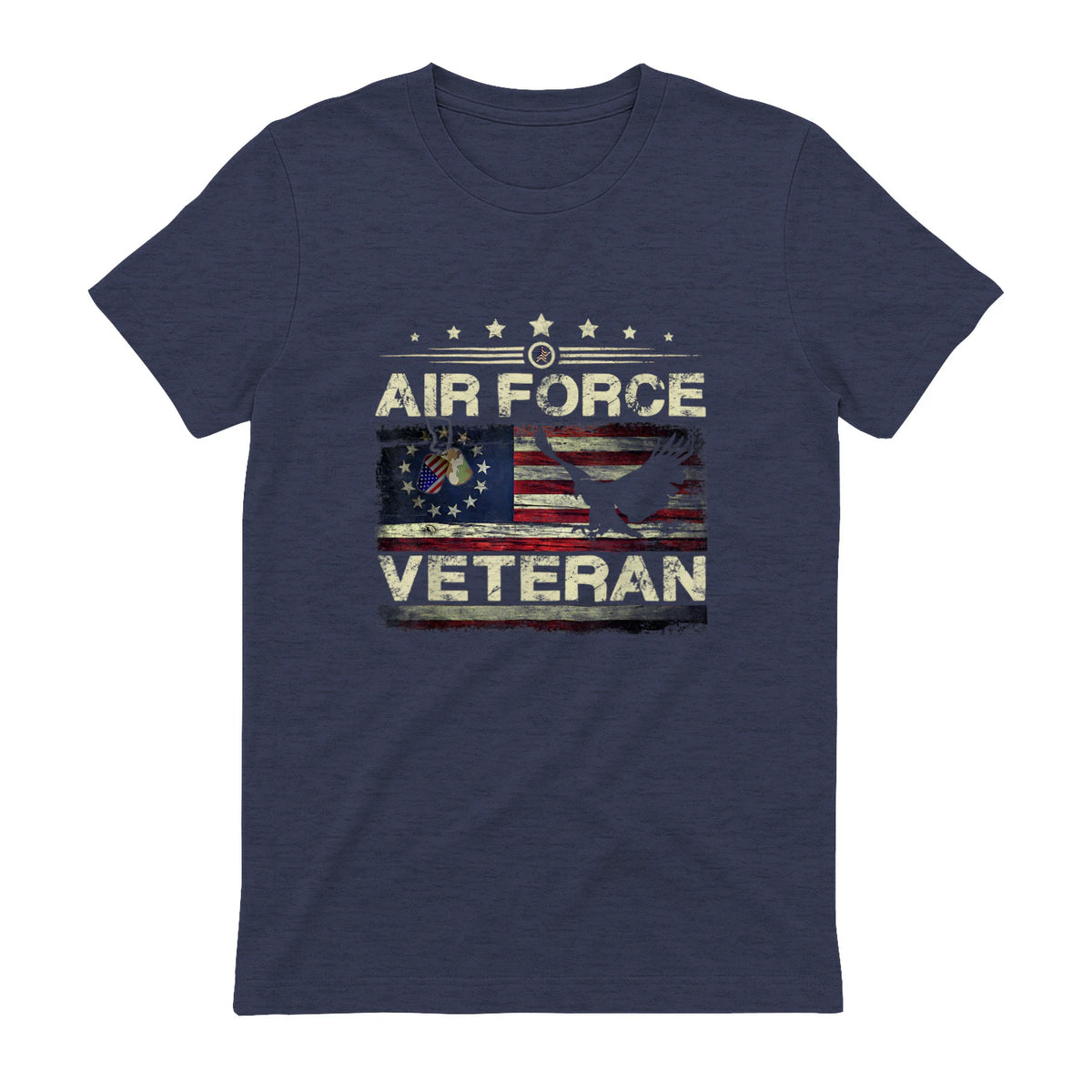 Veteran US Air Force TShirt - American Betsy Ross Flag T-Shirt in Heather Navy - back view