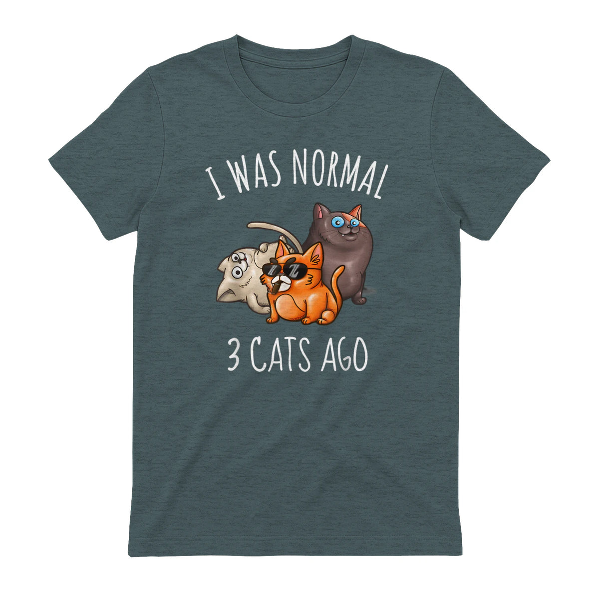 I Was Normal Three Cats Ago T-Shirt in Dark Heather - back view