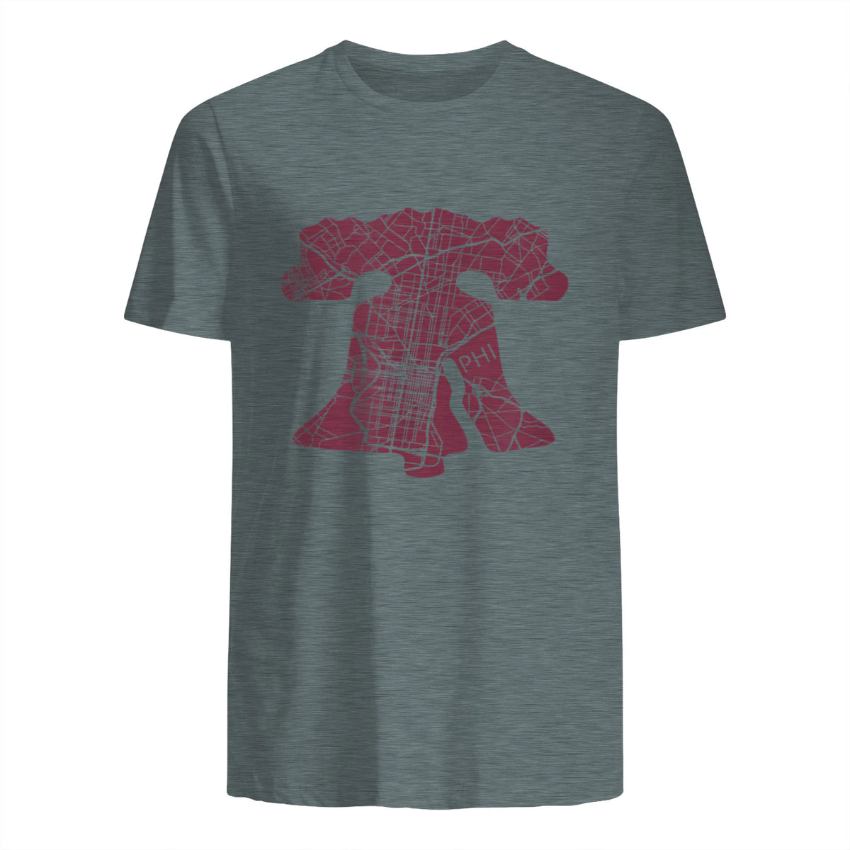 Philadelphia Street Map Liberty Bell Vintage Maroon Philly T-Shirt in Dark Heather - back view