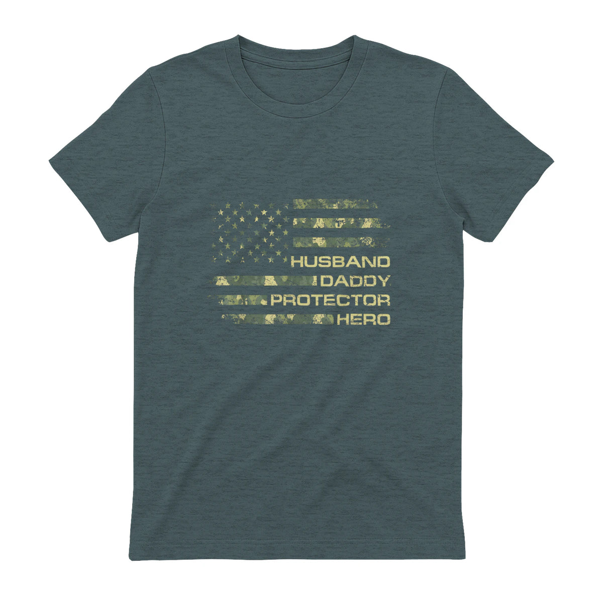 Husband Daddy Protector Hero Fathers Day Camo American Flag in Dark Heather - back view