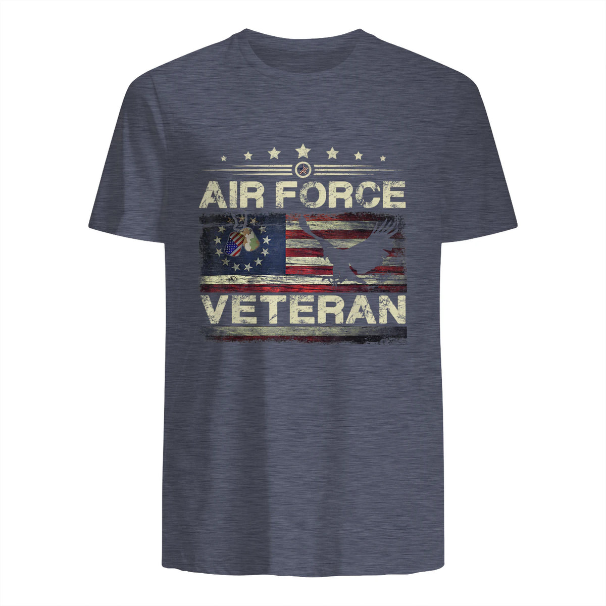 Veteran US Air Force TShirt - American Betsy Ross Flag T-Shirt in Heather Navy - back view