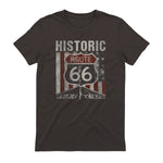 Historic USA Route Sixty-Six Highway Road Sign T-Shirt in Dark Chocolate - back view